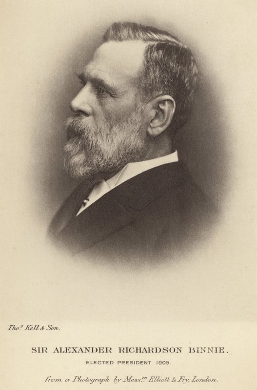 Sir Alexander Richardson Binnie valgt til president for Institution of Civil Engineers i 1905 av English School