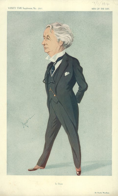 Sir Charles Wyndham, 7. januar 1914, tegneserie Vanity Fair av English School