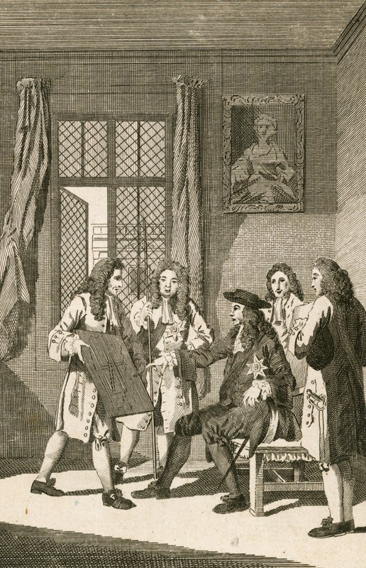 Sir Christopher Wren presenterer for kong Charles II planen sin for å gjenoppbygge London av English School
