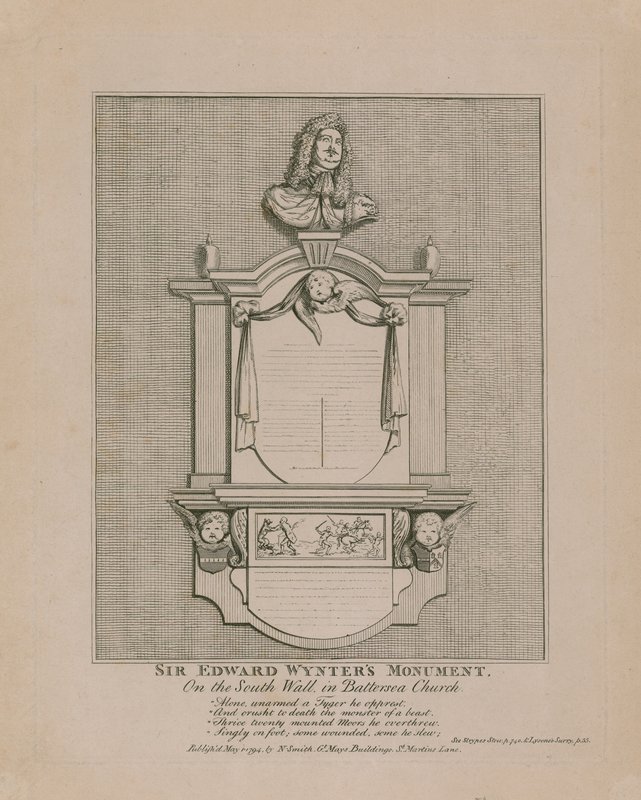 Sir Edward Wynters Monument, på sørveggen i Battersea Church av English School