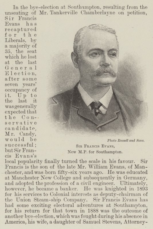 Sir Francis Evans, ny parlamentsmedlem for Southampton (gravering) av English School
