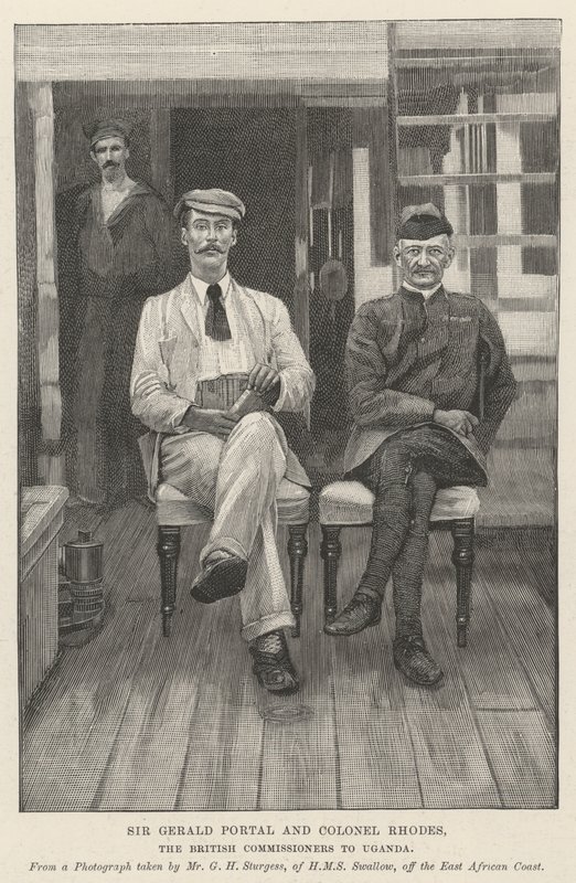 Sir Gerald Portal og oberst Rhodes, de britiske kommissærene til Uganda (gravering) av English School