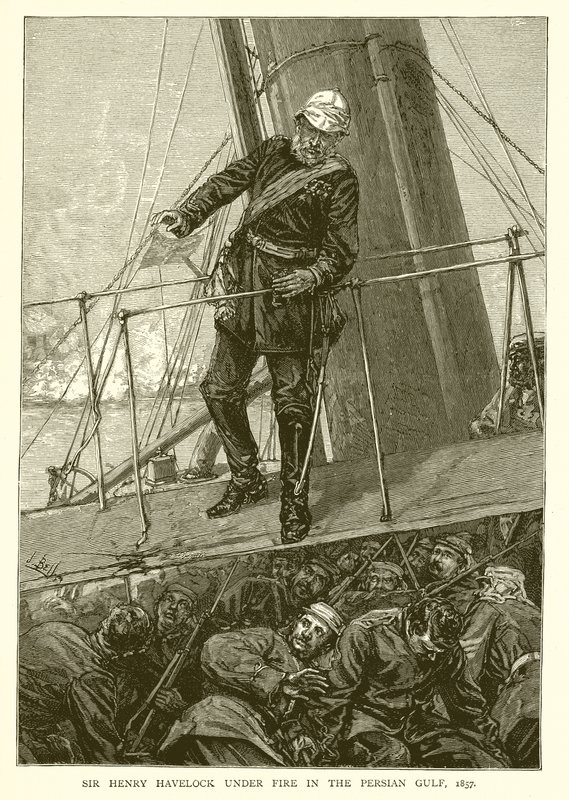 Sir Henry Havelock under ild i Persiabukta, 1857 av English School