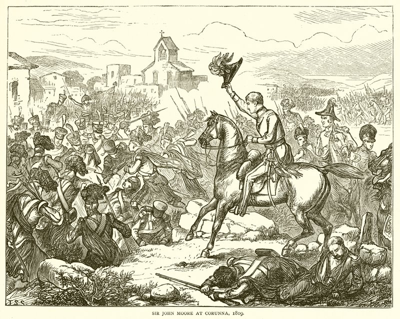 Sir John Moore i Corunna, 1809 av English School