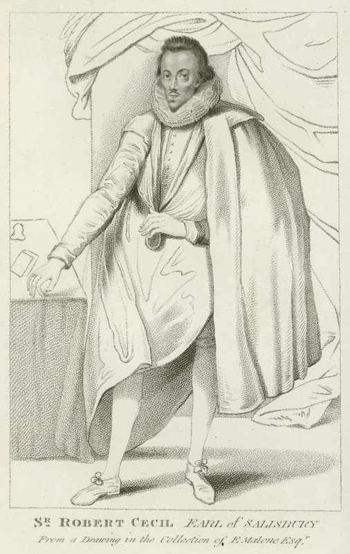 Sir Robert Cecil, jarl av Salisbury (gravering) av English School