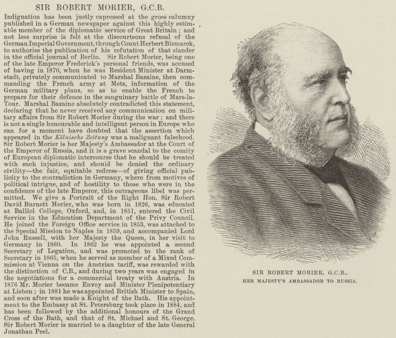 Sir Robert Morier, GCB, Hennes Majestets ambassadør i Russland (gravering) av English School