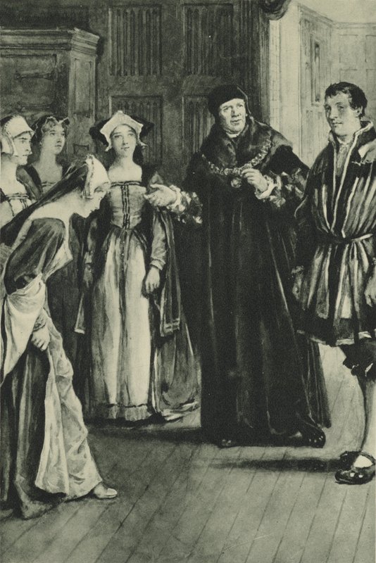 Sir Thomas More henter Holbein hjem (litho) av English School