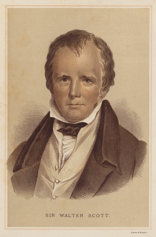 Sir Walter Scott (farge litho) av English School