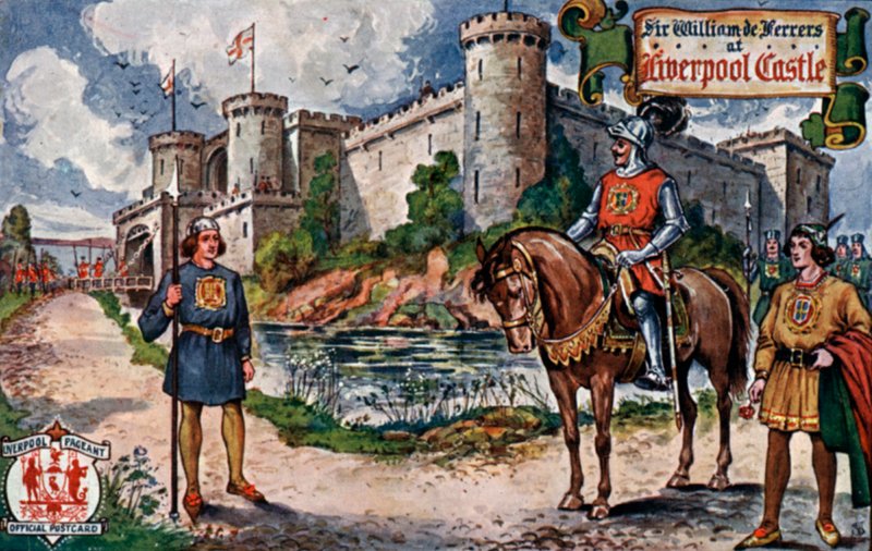 Sir William De Ferrers på Liverpool Castle (farge litho) av English School