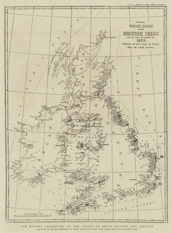 Seks måneders skader på kysten av Storbritannia og Irland (gravering) av English School