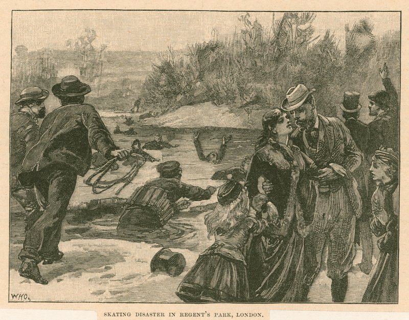Skøytekatastrofe i Regents Park, London, i 1867 av English School