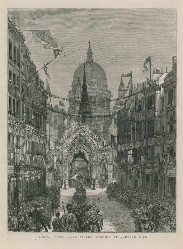 Skisse fra Fleet Street ser opp Ludgate Hill av English School