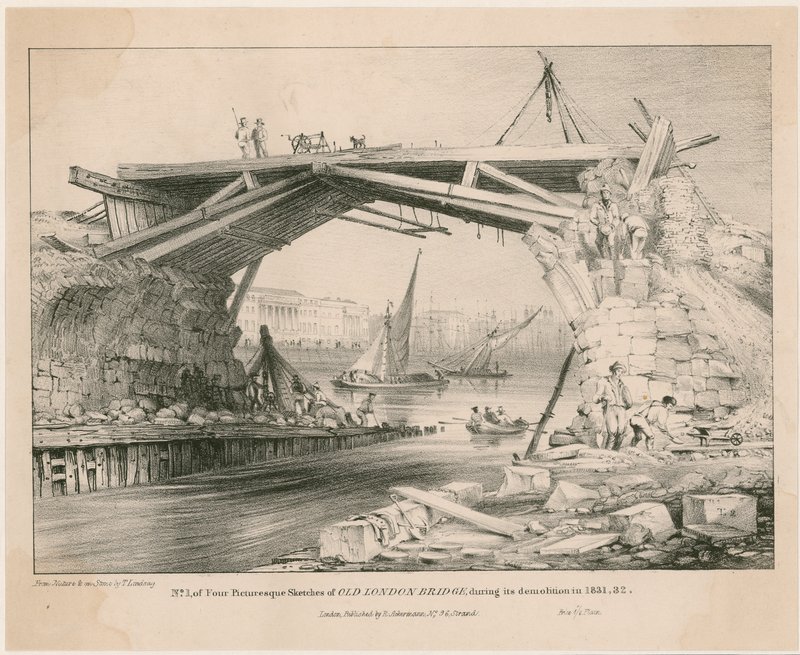 Skisse av Old London Bridge under rivingen i 1831, 1832 av English School