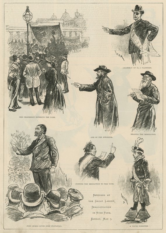 Skisser ved den store Labour-demonstrasjonen i Hyde Park, søndag 3. mai 1891 av English School