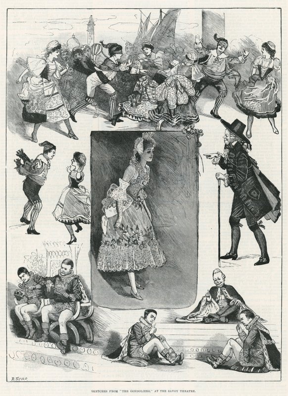 Skisser fra The Gondoliers på Savoy Theatre av English School
