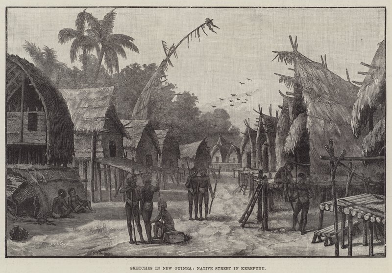 Skisser i New Guinea, Native Street i Kerepunu (gravering) av English School