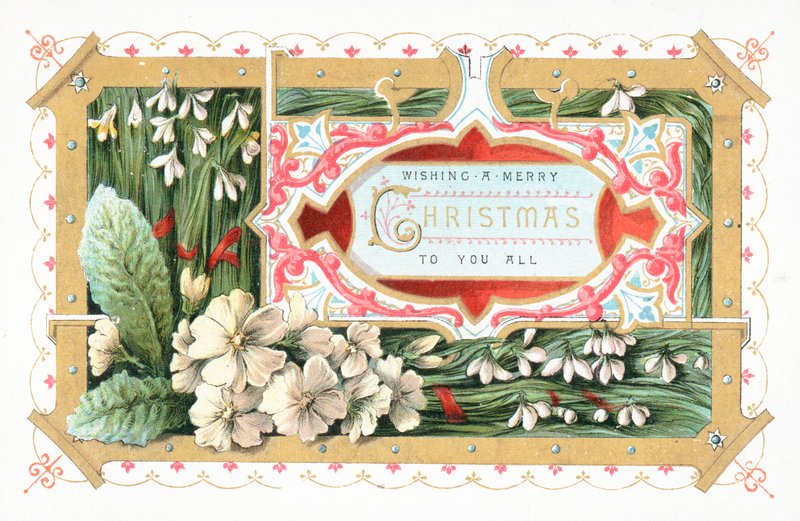 Snøklokker og blomster, julekort av English School