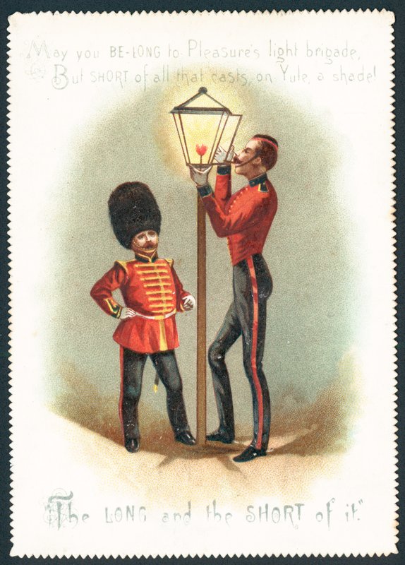Soldater tenner gasslampe, julekort av English School