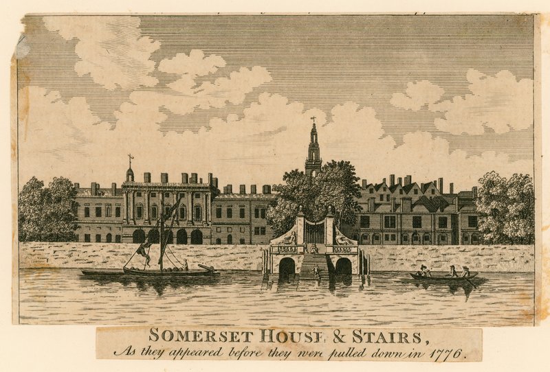 Somerset House og trapper slik de dukket opp før de ble trukket ned i 1776 av English School