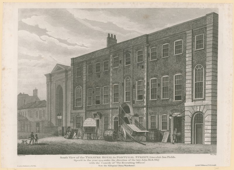 South View av det tidligere Theatre Royal i Portugal Street, Lincolns Inn Fields av English School