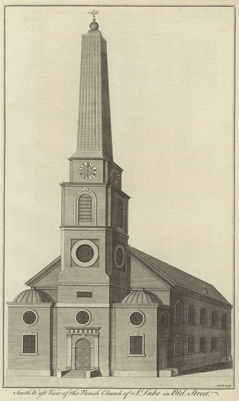 South West View av Parish Church of St Luke i Old Street, London av English School