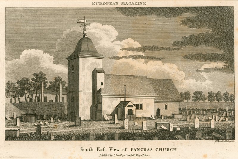 Sørøst utsikt over St Pancras Church, London av English School