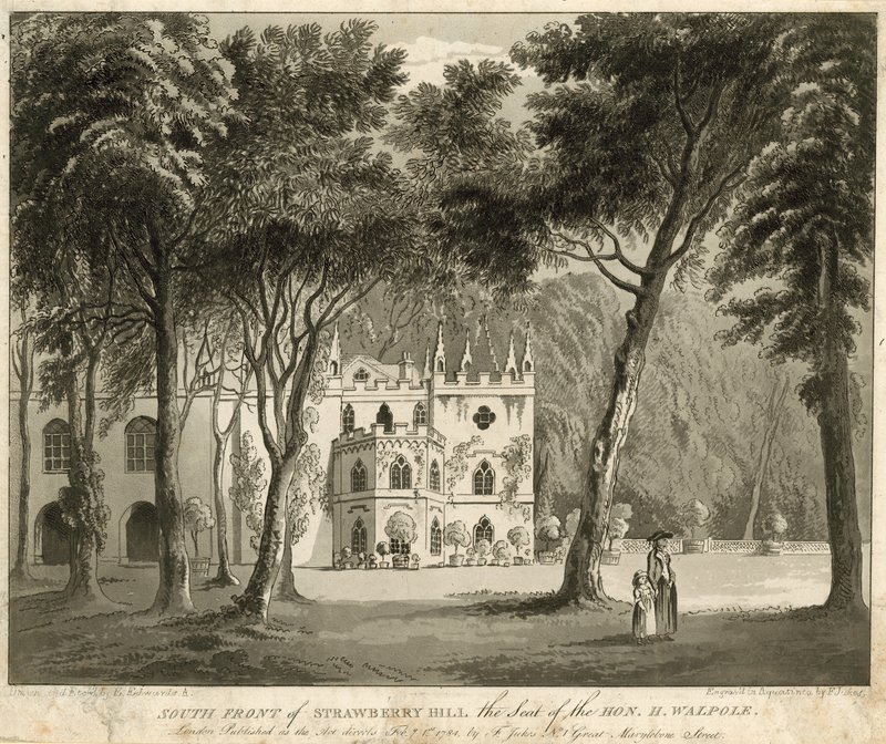 Sørfronten av Strawberry Hill, Twickenham, London, setet til den ærede Horace Walpole av English School