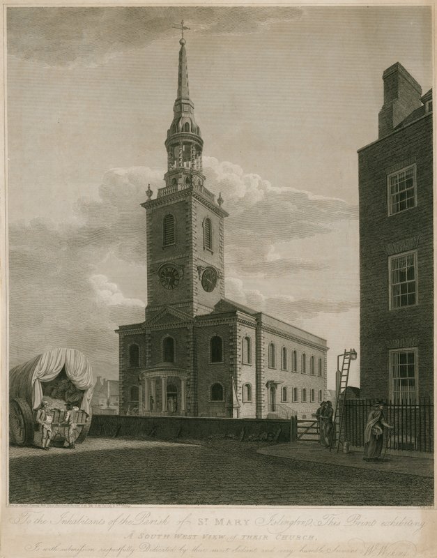 Sørutsikt over St Marys Church, Islington, London av English School