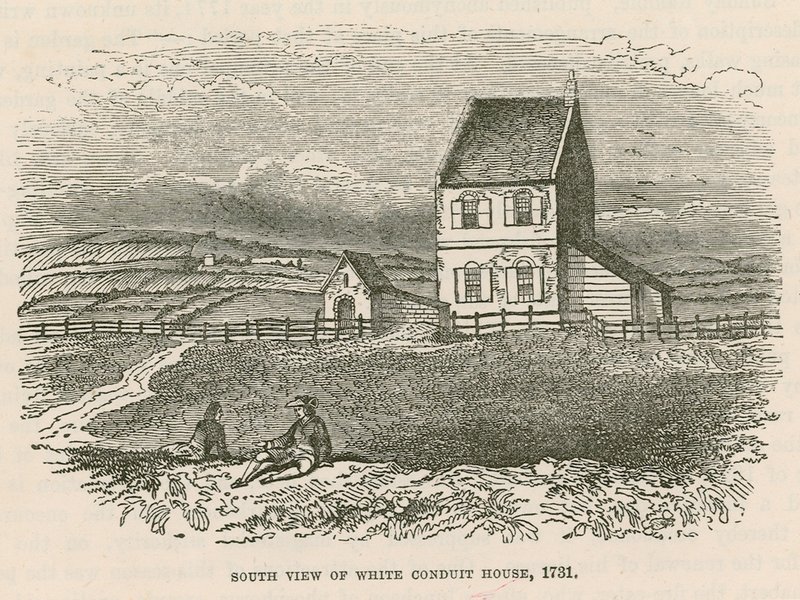 Sørutsikt over White Conduit House, Islington, London av English School