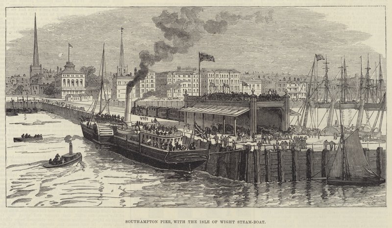 Southampton Pier, med Isle of Wight Steam-Boat (gravering) av English School