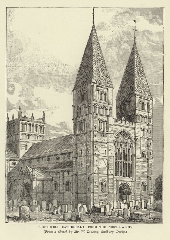 Southwell Cathedral, fra nordvest av English School