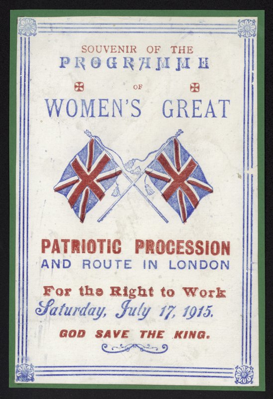 Suvenirprogram for kvinneprosesjonen for retten til arbeid, London, 17. juli 1915 av English School