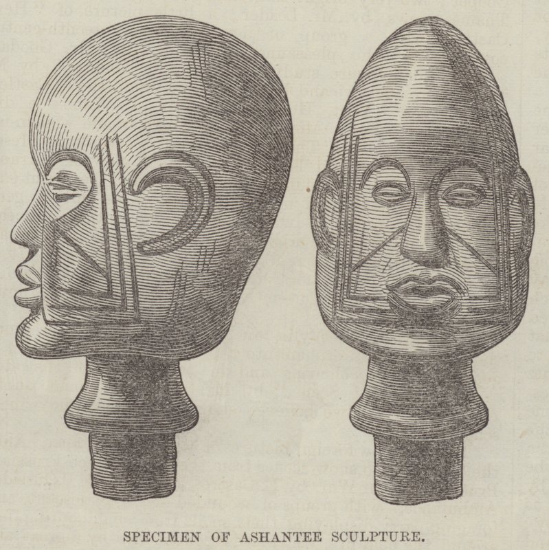 Prøve av Ashantee-skulptur (gravering) av English School