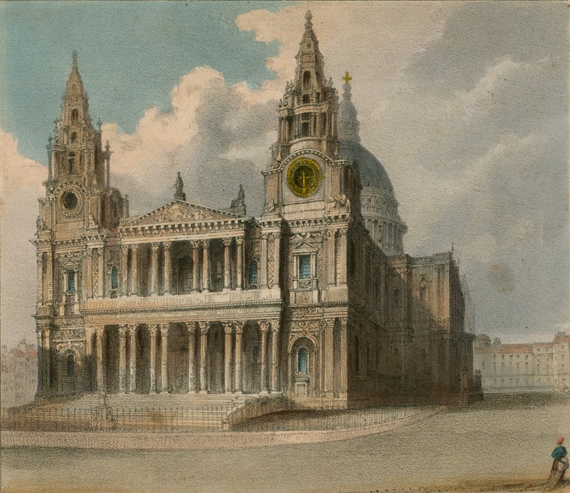 Spooners Protean Views: St Pauls Cathedral, som viser standene til City Companies og Christs Hospital på Queens-besøket i Guildhall av English School
