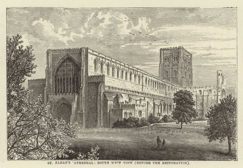 St Albans Cathedral, sørvest utsikt, før restaureringen av English School