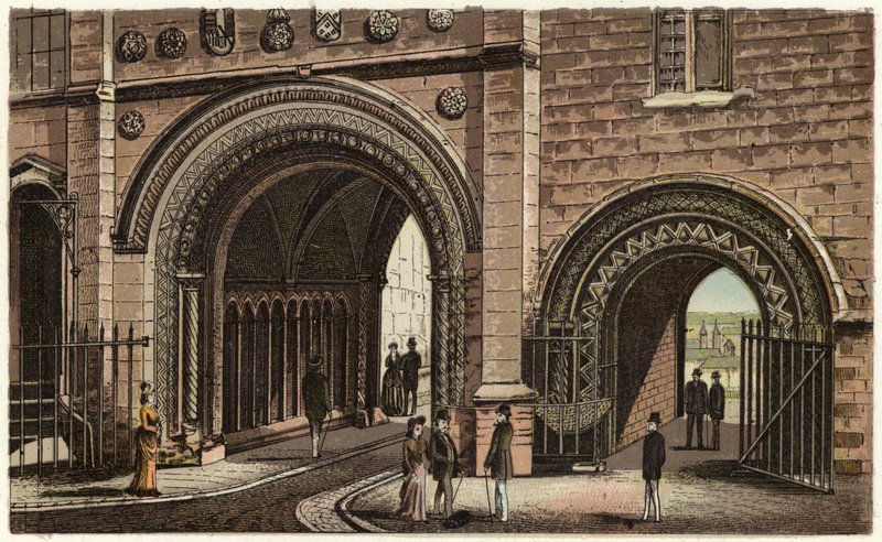 St Augustine's Gateway, Norman Archway (farge litho) av English School