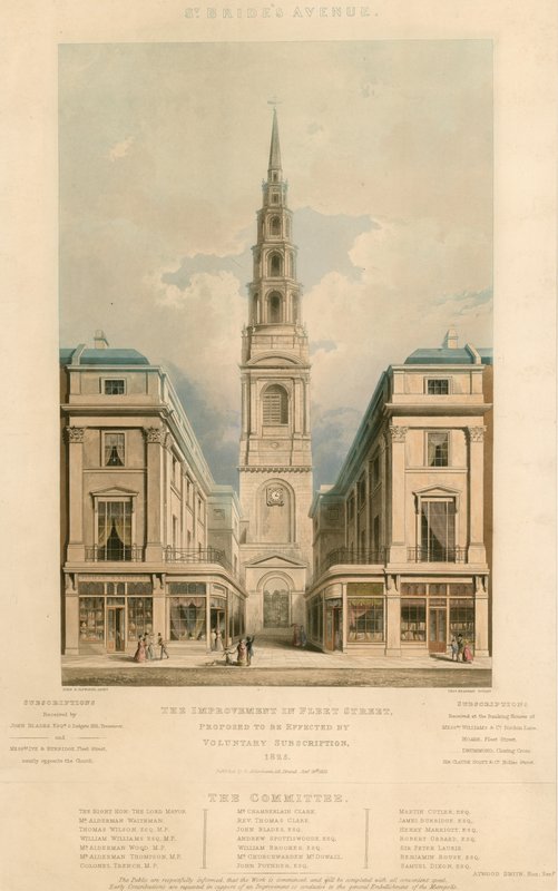 St Brides Avenue; Forbedringen i Fleet Street, London, foreslått utført ved frivillig abonnement, 1825 av English School