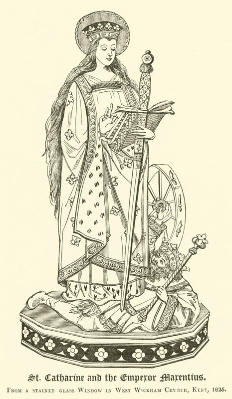 St Catharine og keiseren Marentius (gravering) av English School