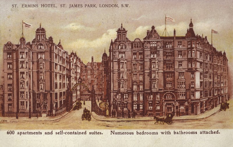 St Ermins Hotel, St James Park, London, Sørvest av English School