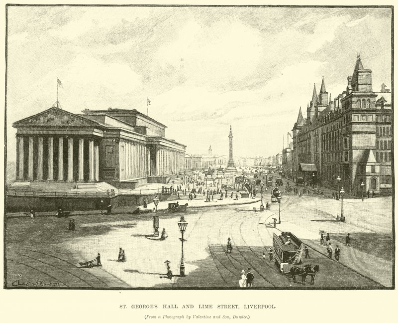St Georges Hall og Lime Street, Liverpool av English School