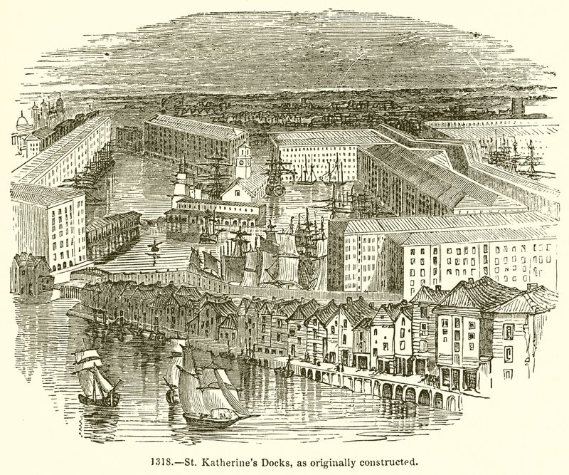 St. Katherines Docks, som opprinnelig bygget av English School