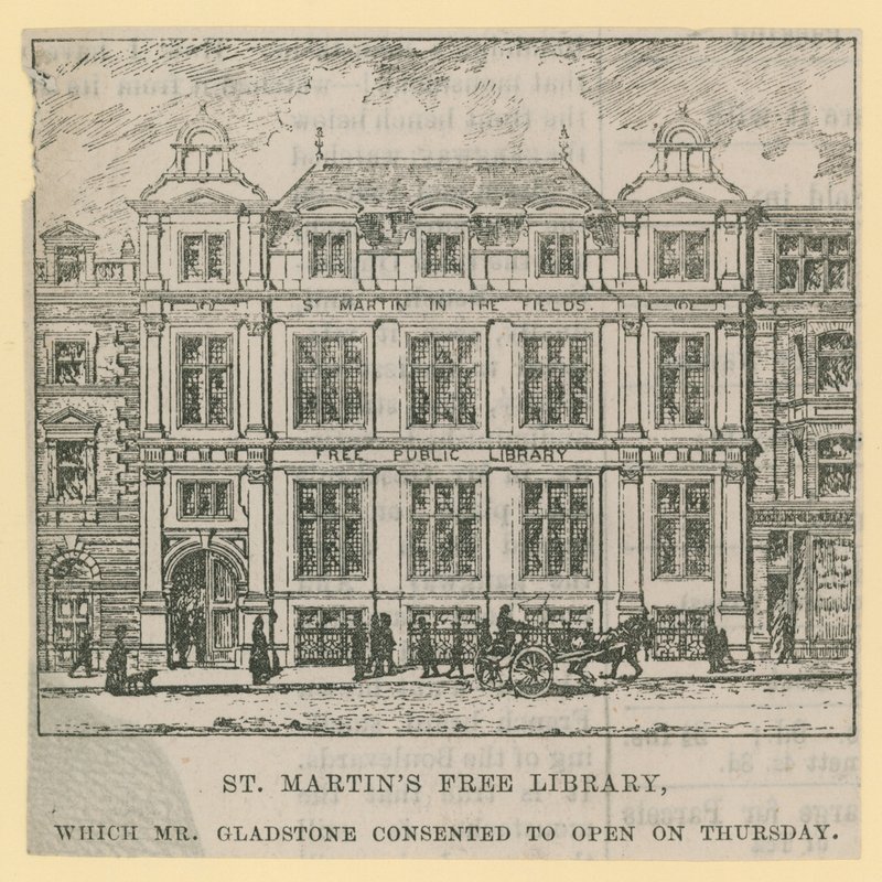 St Martins Free Library, åpnet av Mr Gladstone av English School