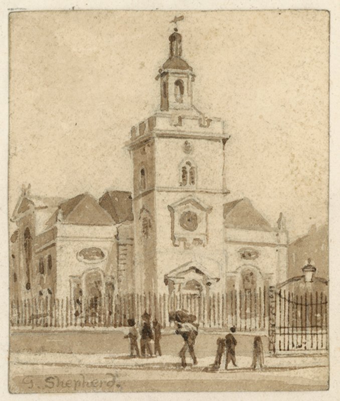 St Mary, Whitechapel, London (wc på papir) av English School