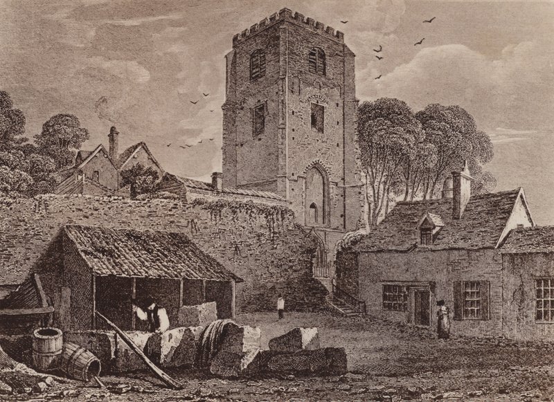 St. Marys kirke som viser den gamle muren 1824 (lito) av English School