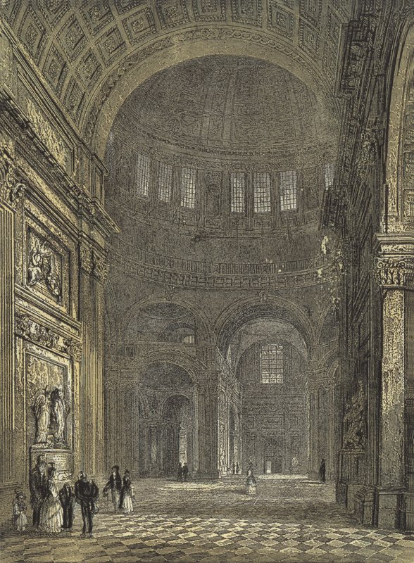 St Pauls Cathedral, interiøret i kuppelen, med utsikt mot det nordlige transeptet av English School