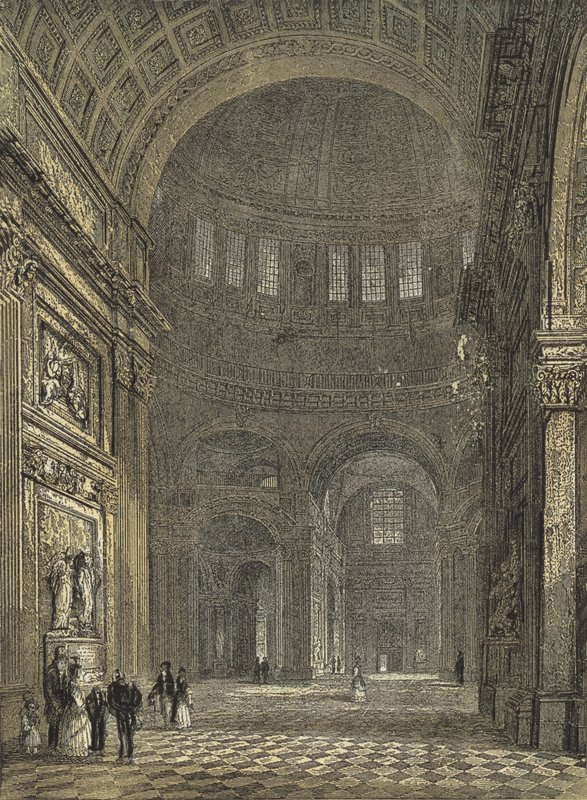 St Pauls Cathedral, interiøret i kuppelen, med utsikt mot det nordlige transeptet av English School
