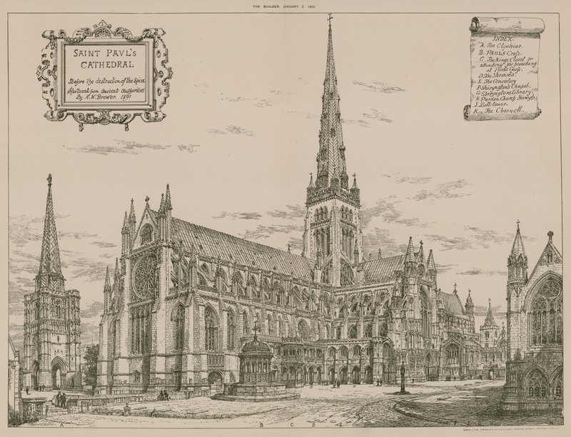 St Pauls Cathedral, London, før ødeleggelsen av spiret av English School