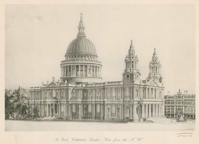 St Pauls Cathedral, London, utsikt fra nordvest av English School