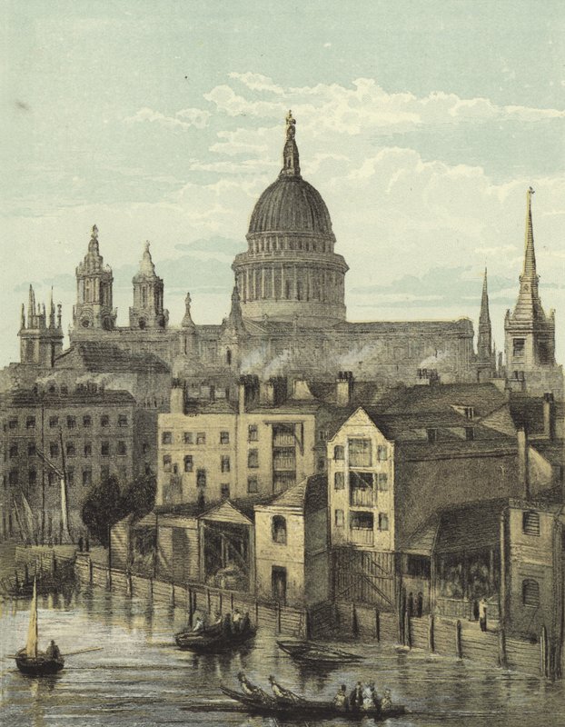 St Pauls Cathedral, utsikt over sørfronten fra Southwark Bridge av English School