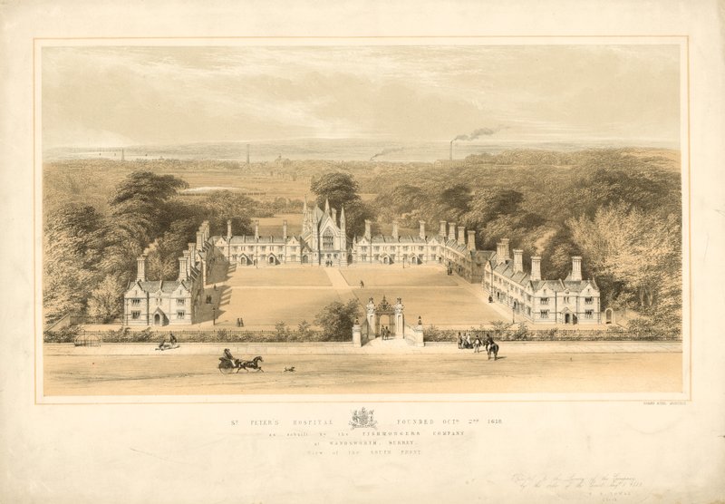 St Peters Hospital grunnlagt 2. oktober 1618, som gjenoppbygd av Fishmongers Company i Wandsworth, Surrey av English School